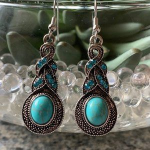 Silver and Turquoise Water drop dangle earrings